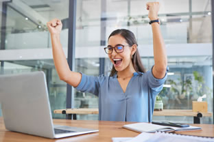Young female lawyer celebrating job success